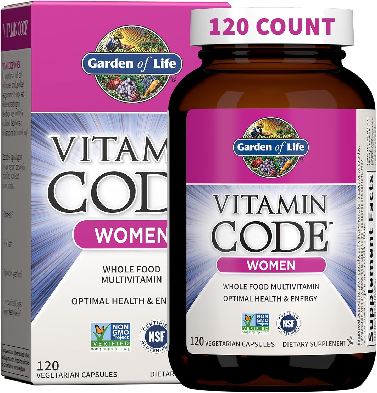 Garden of Life Multivitamin for Women, Vitamin Code Women's Multi - 120 Capsules, Whole Food Womens Multi, Vitamins, Iron, Folate not Folic Acid & Probiotics for Womens Energy, Vegetarian Supplements